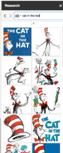 Inserting images in Google Docs Cat in the hat example