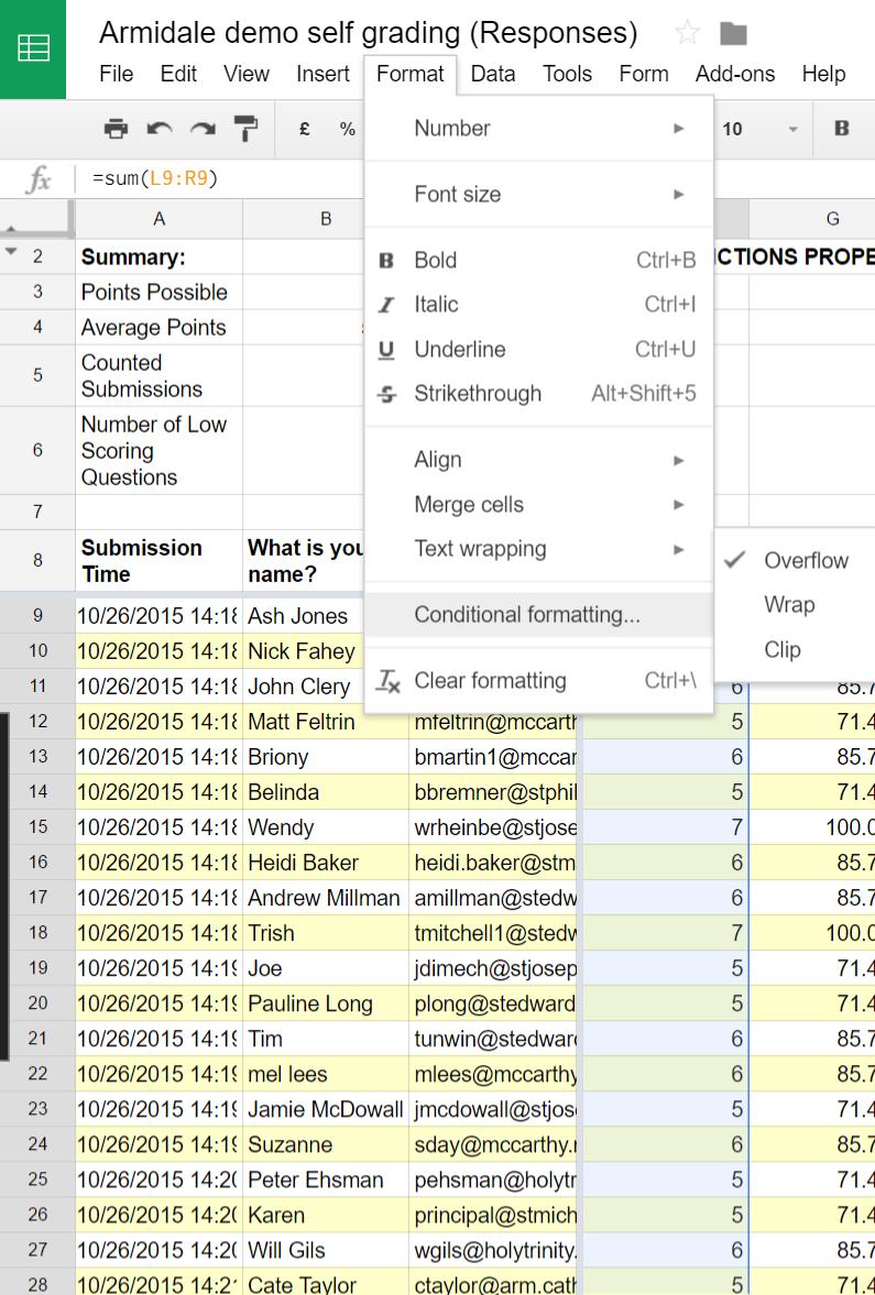 Conditional formatting in Google sheets 