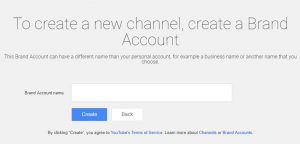 Brand Account creation page