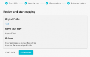 Drive copy folder review screen