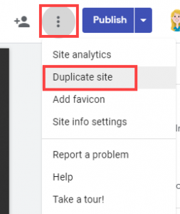 Duplicate site menu option