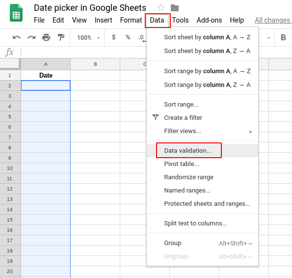 Google Sheets Date Picker  