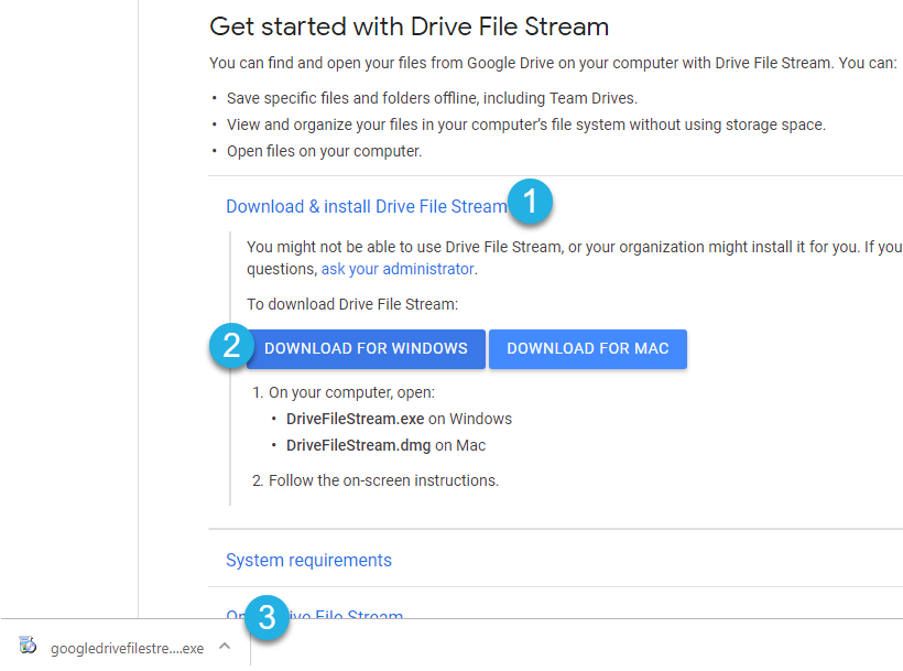 google drive file stream download