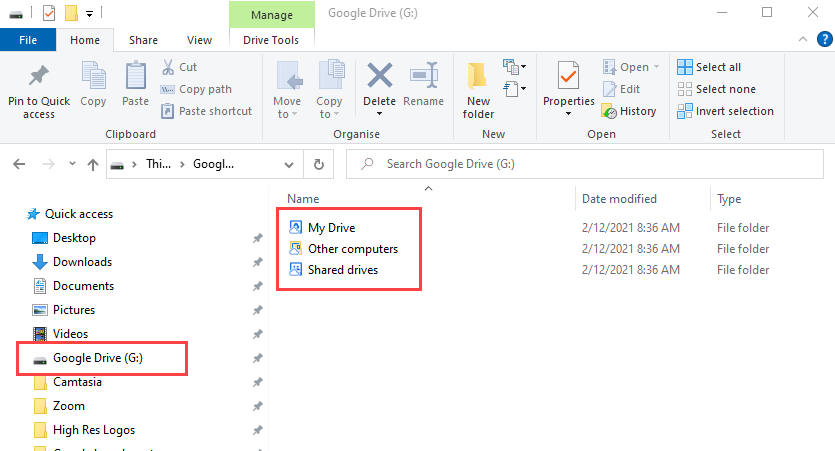 Drive for desktop folder on Windows