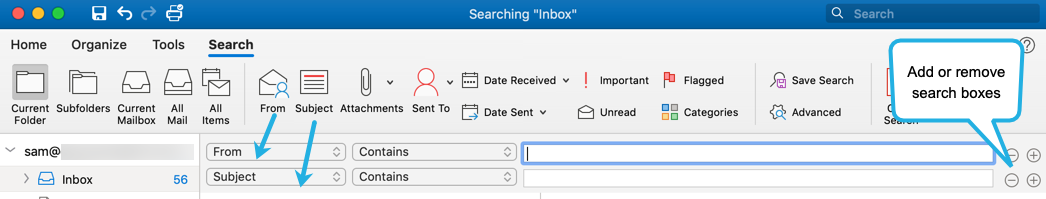 search in outlook email 2017 mac