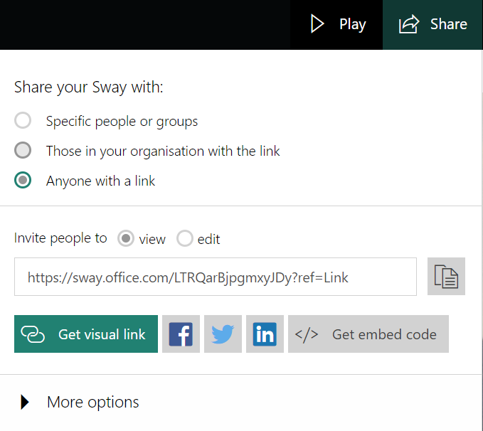 Share options from Microsoft Sway