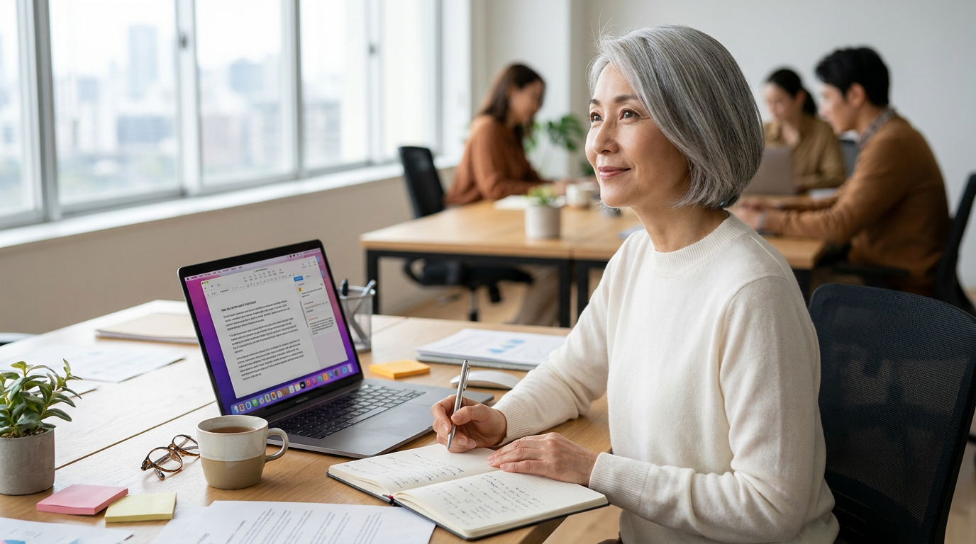 Person at a desk looking uncertain