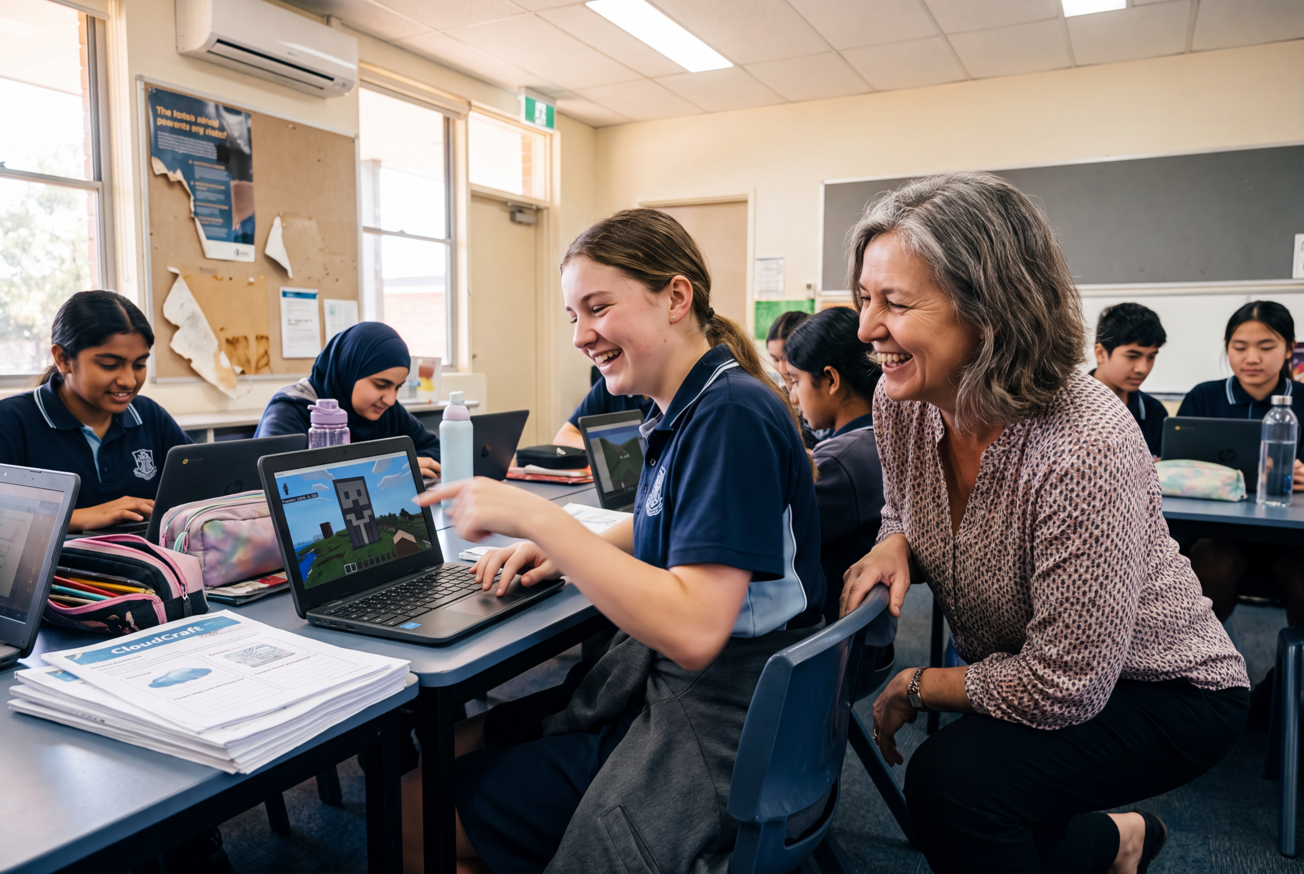 A Year 9 student working on a CloudCraft activity